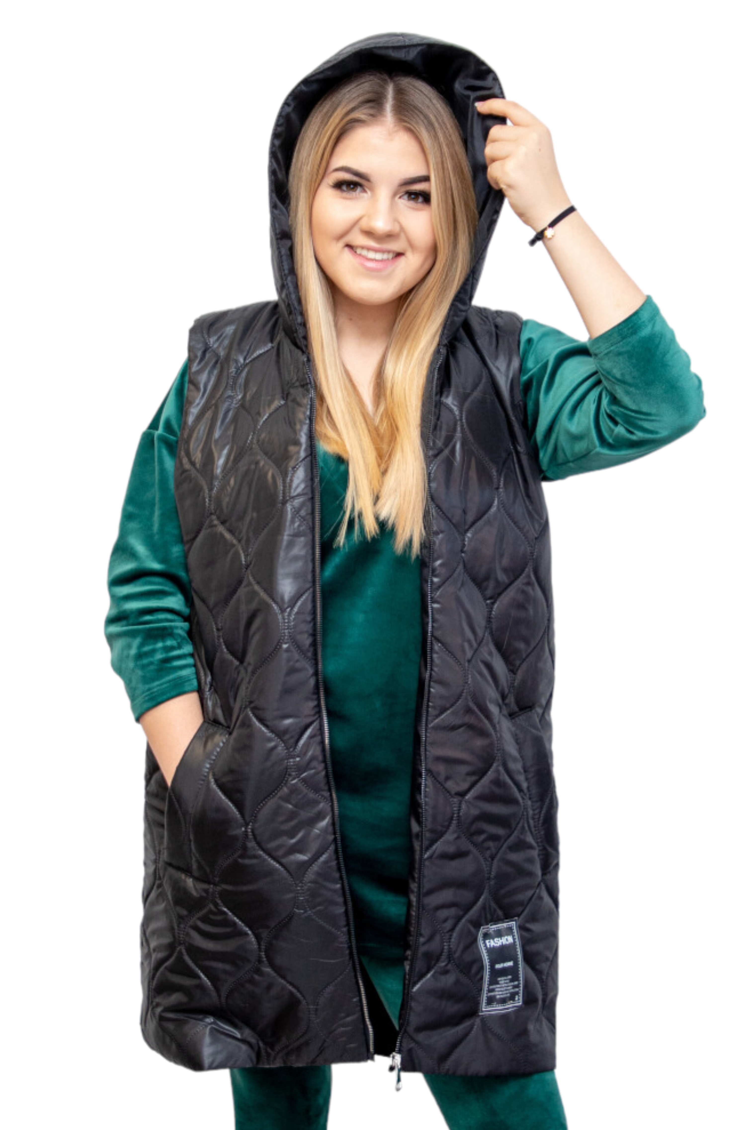 Kamizelka długa damska pikowana Brąz PLUS SIZE POLSKA PRODUKCJA